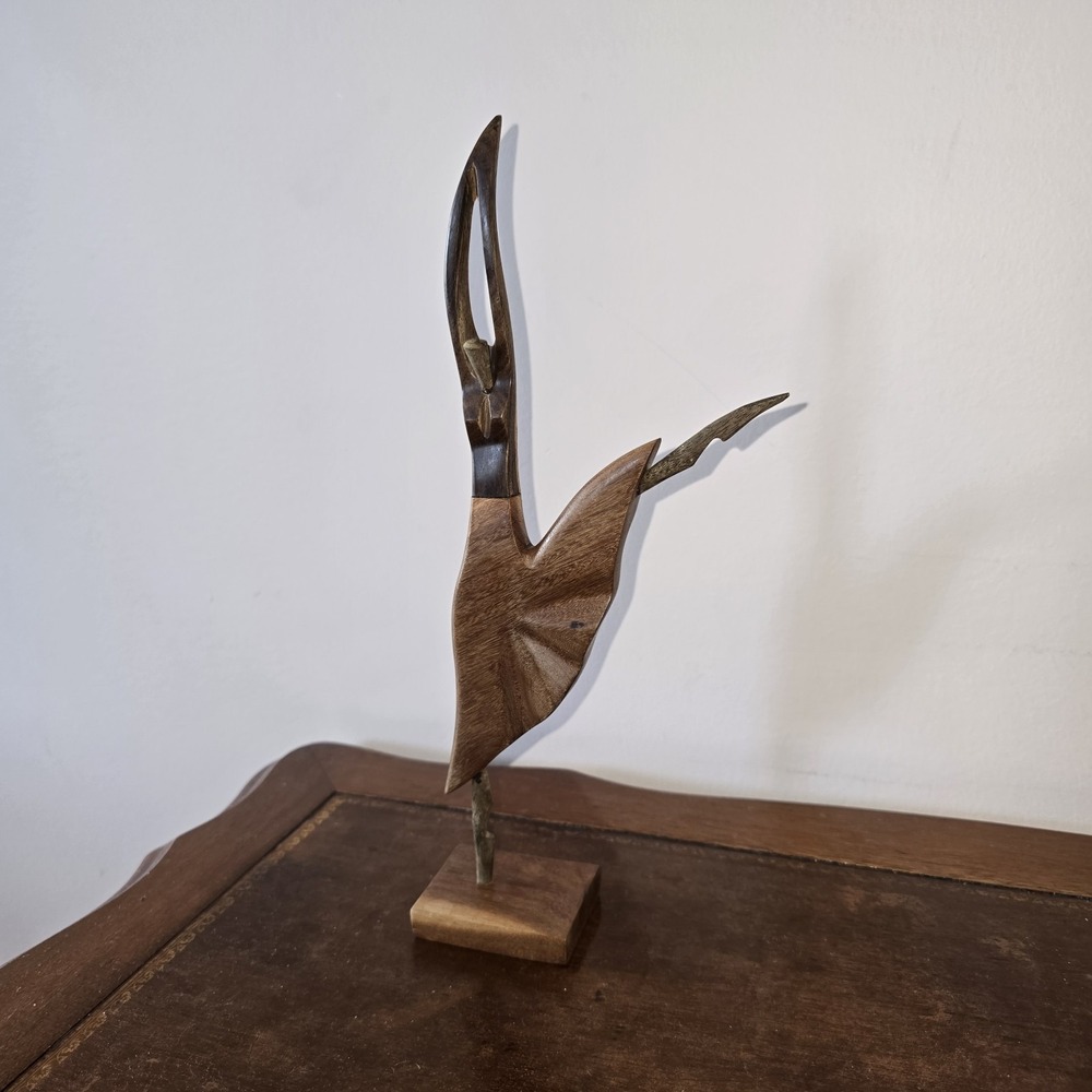 Hand Carved Wood Ballerina Sculpture 11" Abstract Dancer Art Figure Decor